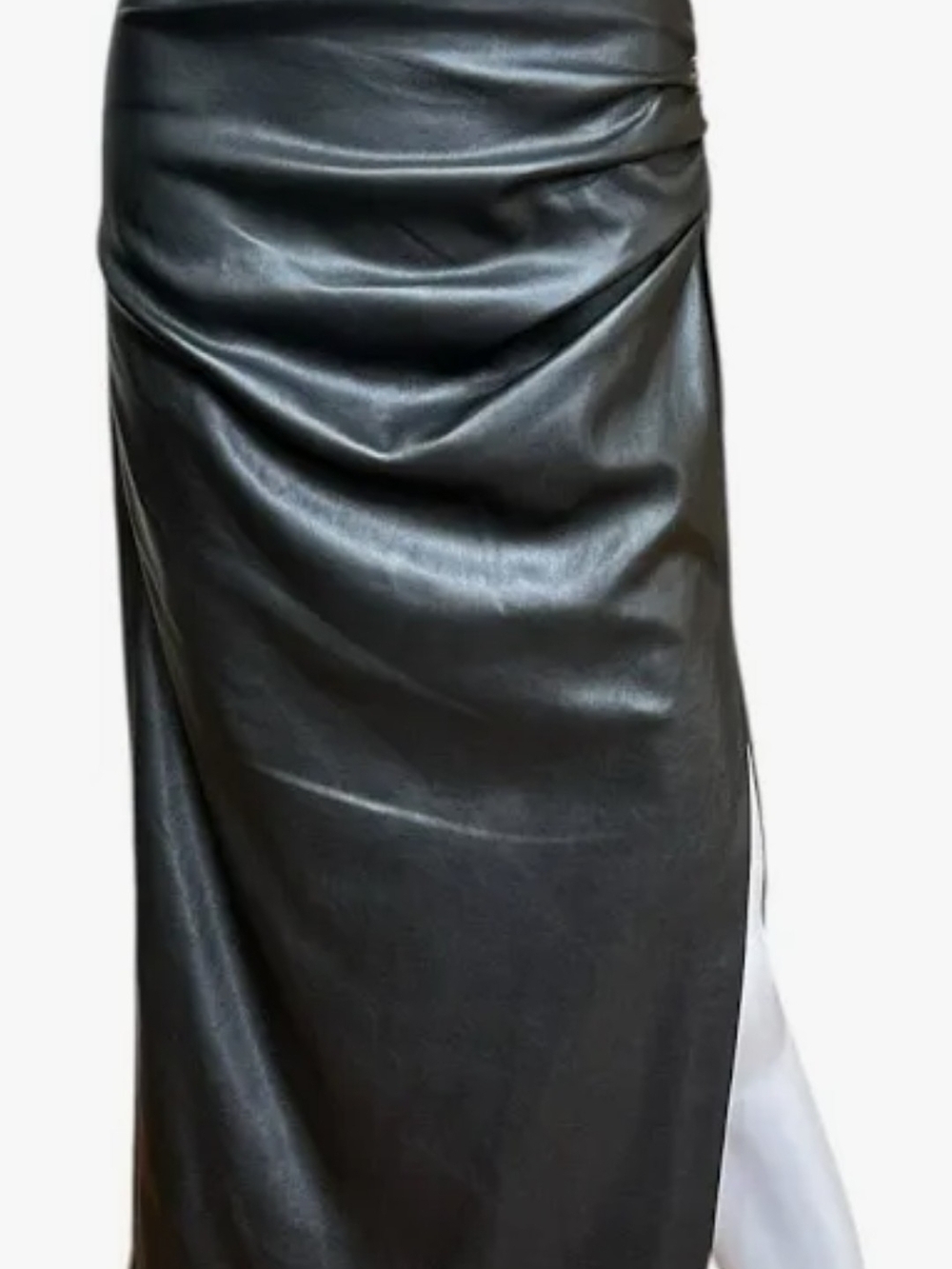 Zara Black Faux Leather Draped Maxi Skirt with Side Opening